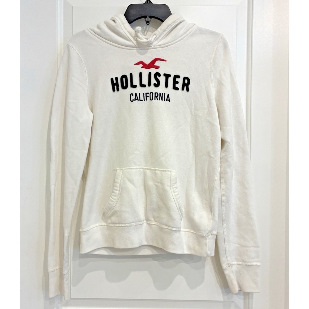 Vintage Y2k Hollister Spell Out Hoodie Womens Size L White Pullover Surf Preppy